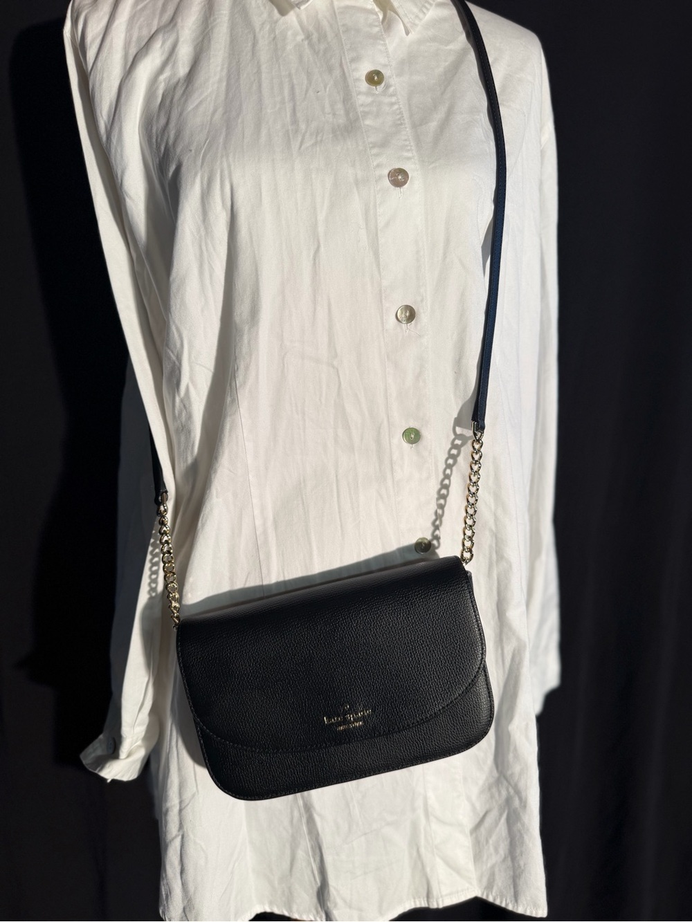 kate spade Black Pebbled Leather Crossbody with Gold Chain Strap
